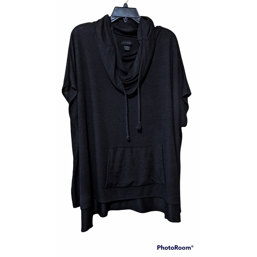Steve Madden Black Wrap Cape Poncho Pullover Hooded Oversized Collar Shawl fall